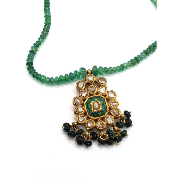 Columbian Emerald 18kt Gold Necklace set in Diamonds - Picture 1 of 8